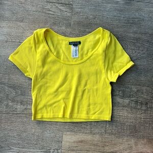 Lemon Color Cropped Scoop Neck Top